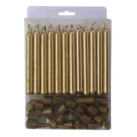 Свечи Золотые с блестками 24шт с держат.