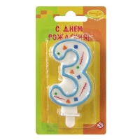 Свеча Цифра 3 Голубое конфетти