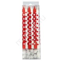 MС Свечи Красные и белые в горошек 12шт с держ. 12см 