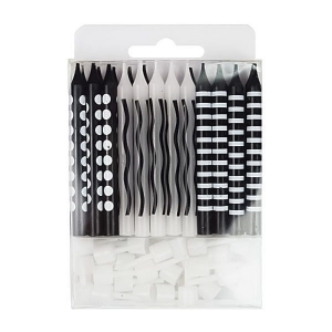 Свечи Черные ассорти 6см 24шт с держат.