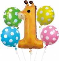 Набор шаров 1-ый День Рождения, Маленький Жираф, 5 шт. в упак.
