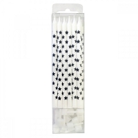 Свечи Белые со звездами 9,8 см 12шт с держат.